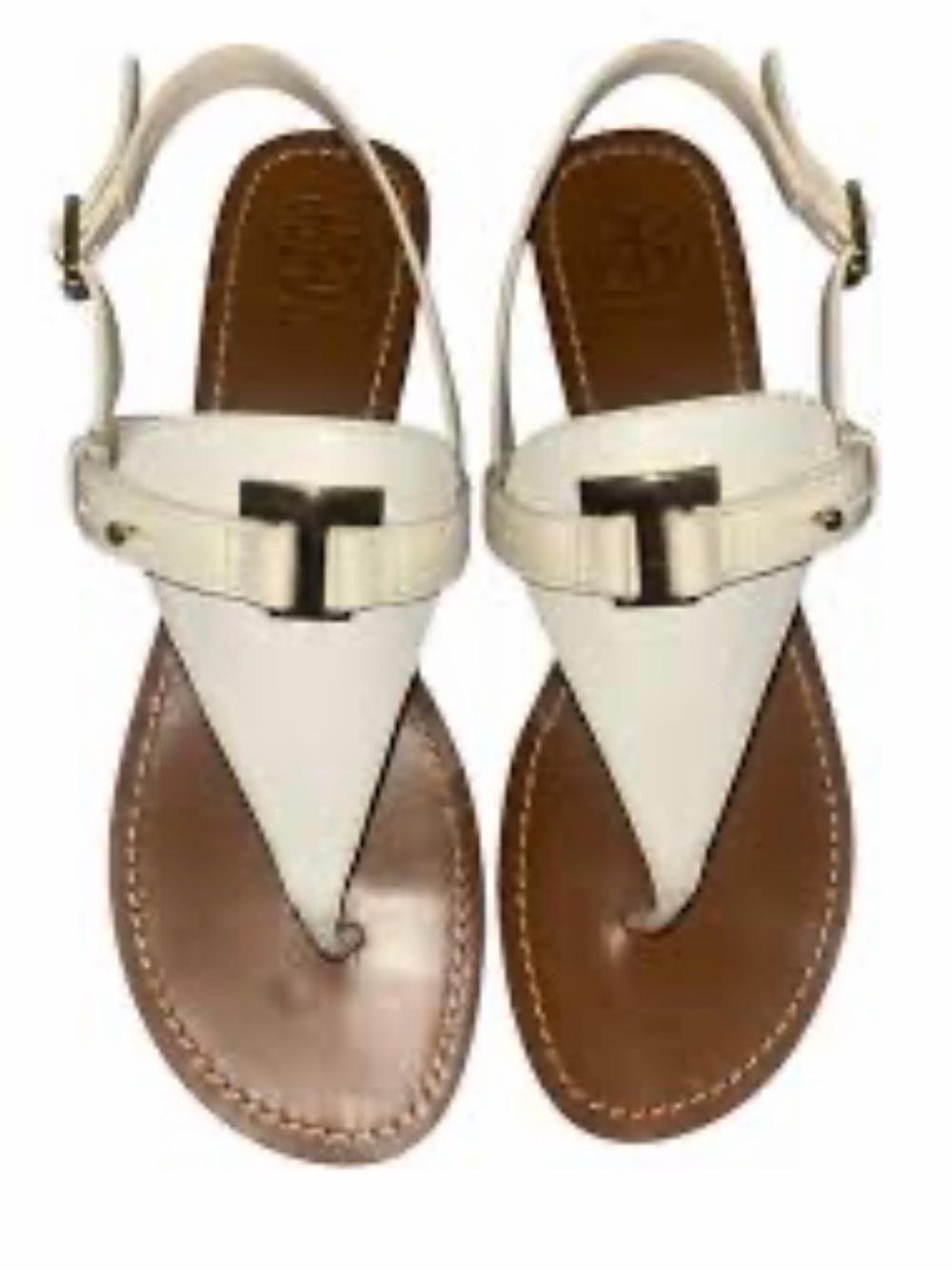 Tory Burch Casey Wedge Sandals, Women’s Sz 9.5, Bleach/Natural Leather, T Logo
